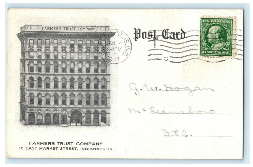 1911 Farmers Trust Company Indianapolis Indiana IN Advertising Antique Postcard