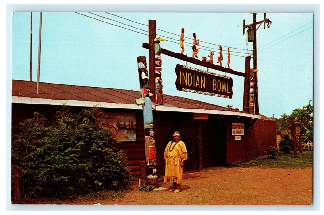 c1940's Chippewa Indian Reservation Totem Pole Bowl Vintage Postcard