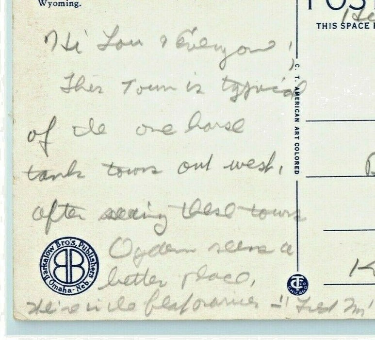 1943 2nd St. Laramie Wyoming Classic Cars R.P.O. Ogden Cancel Vintage Postcard