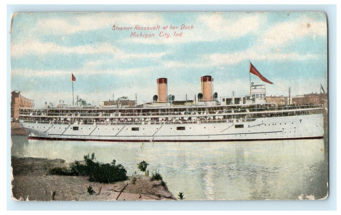 c1920's Steamer Roosevelt at Dock Michigan City Indiana IN Unposted Postcard