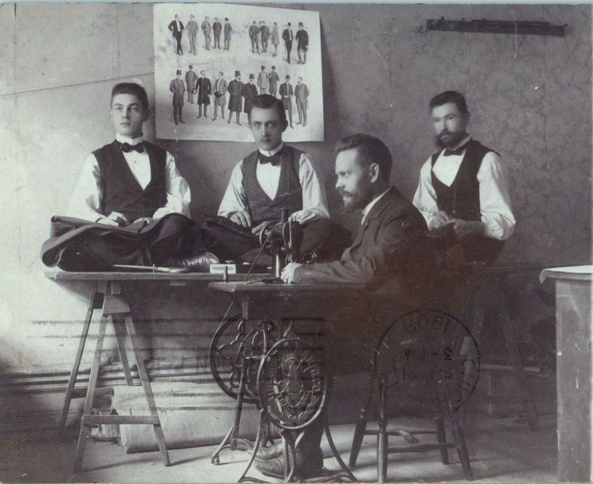 1903 Men's Tailors Shop Factory Interior Orebro Switzerland RPPC Photo Postcard