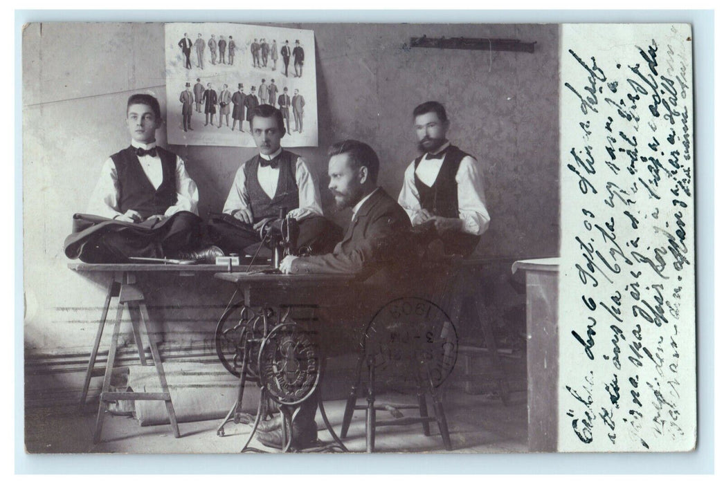 1903 Men's Tailors Shop Factory Interior Orebro Switzerland RPPC Photo Postcard