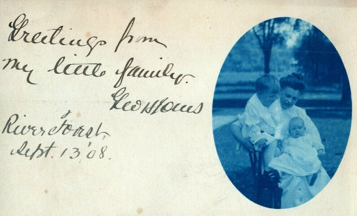 1908 River Forest Chicago Illinois IL Family Kids RPPC Photo Antique Postcard