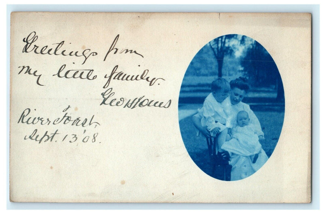 1908 River Forest Chicago Illinois IL Family Kids RPPC Photo Antique Postcard