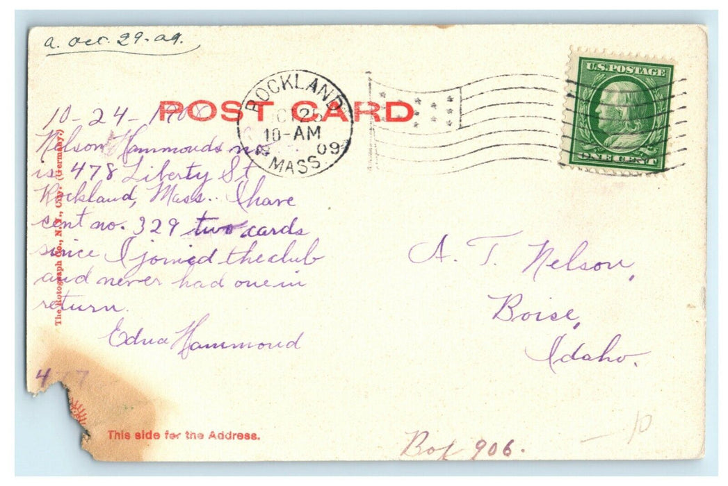 1909 Unitarian Church Rockland Massachusetts MA Antique Postcard
