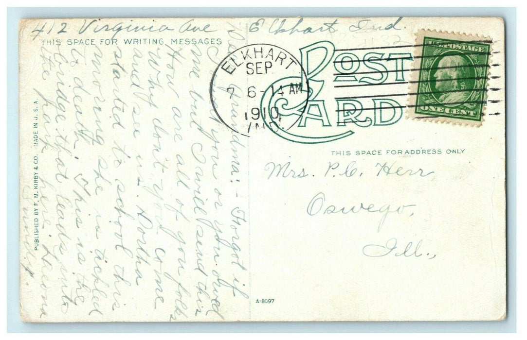 1910 Island Park Entrance Elkhart Indiana IN Bridge Antique Postcard