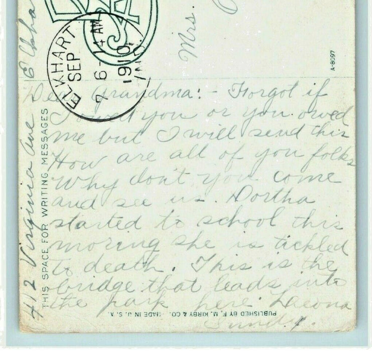 1910 Island Park Entrance Elkhart Indiana IN Bridge Antique Postcard