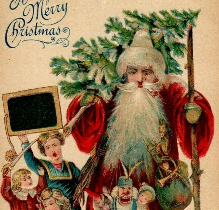 Christmas Antique Old World German Santa Claus c1910 Children Dolls Postcard