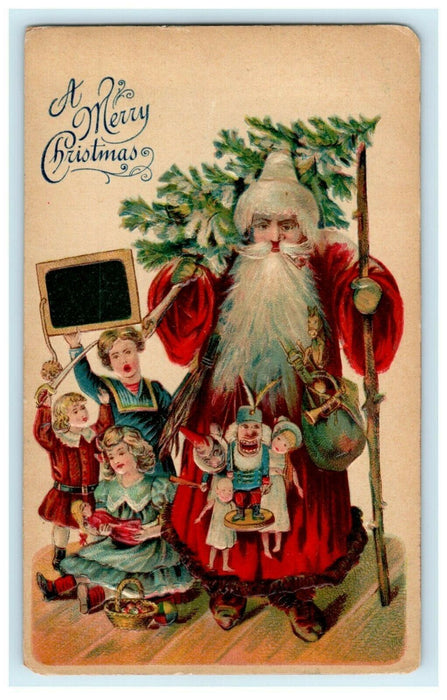 Christmas Antique Old World German Santa Claus c1910 Children Dolls Postcard