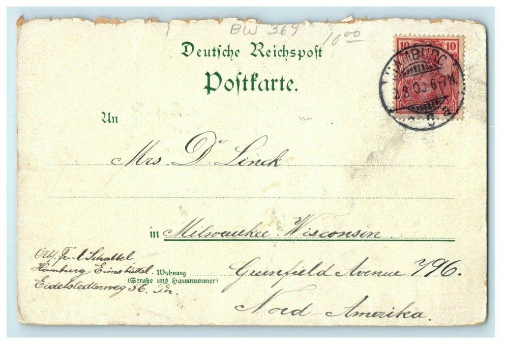 1900 Fleet of Boats Hamburg Germany Milwaukee Wisconsin WI Antique Postcard