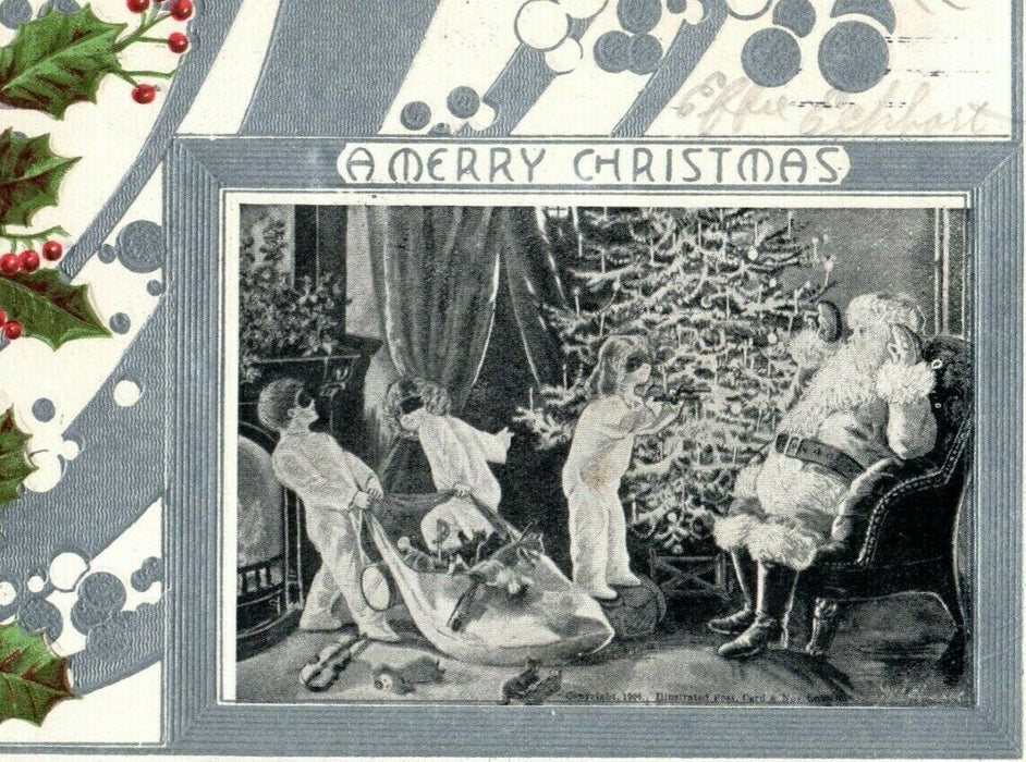 Christmas Children Stealing Santa's Sack Robbery 1909 Chicago Antique Postcard