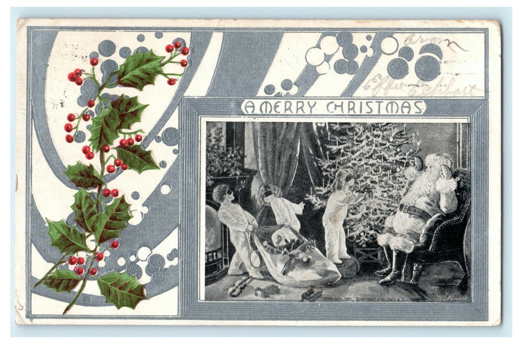 Christmas Children Stealing Santa's Sack Robbery 1909 Chicago Antique Postcard