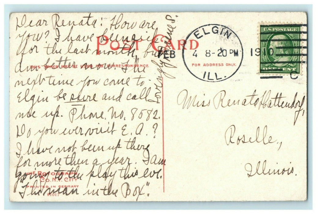 1910 High School & Giffords Park Elgin Illinois IL Posted Rotograph Postcard