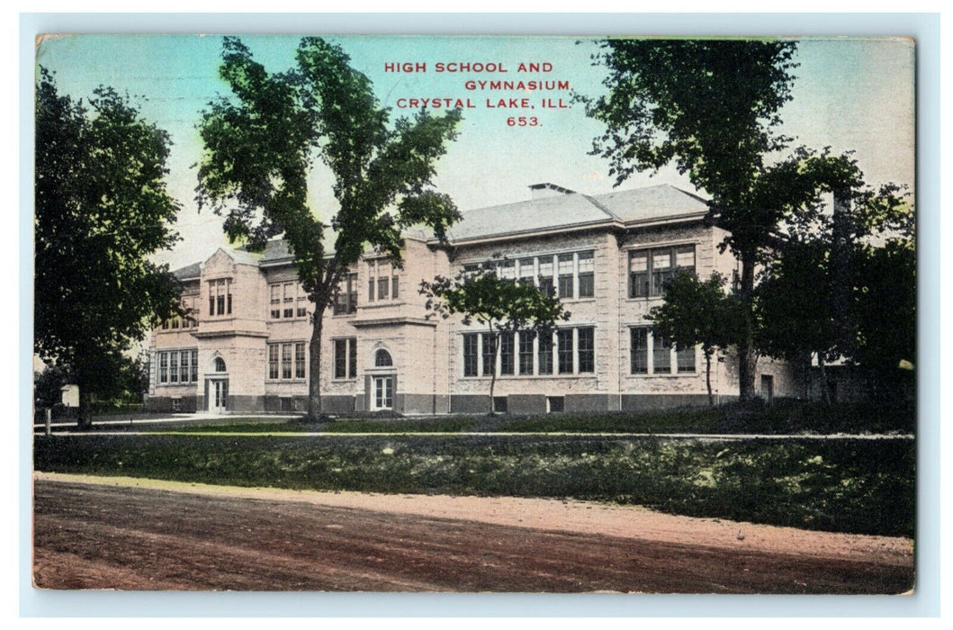 1916 High School & Gymnasium Crystal Lake Illinois IL Antique Postcard