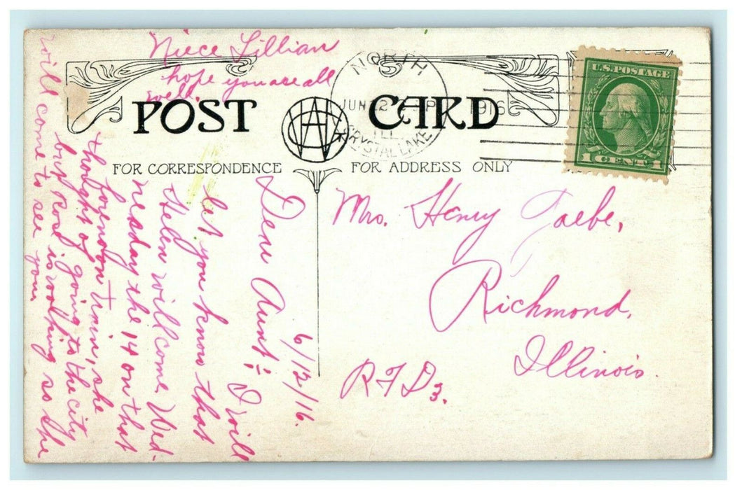 1916 High School & Gymnasium Crystal Lake Illinois IL Antique Postcard