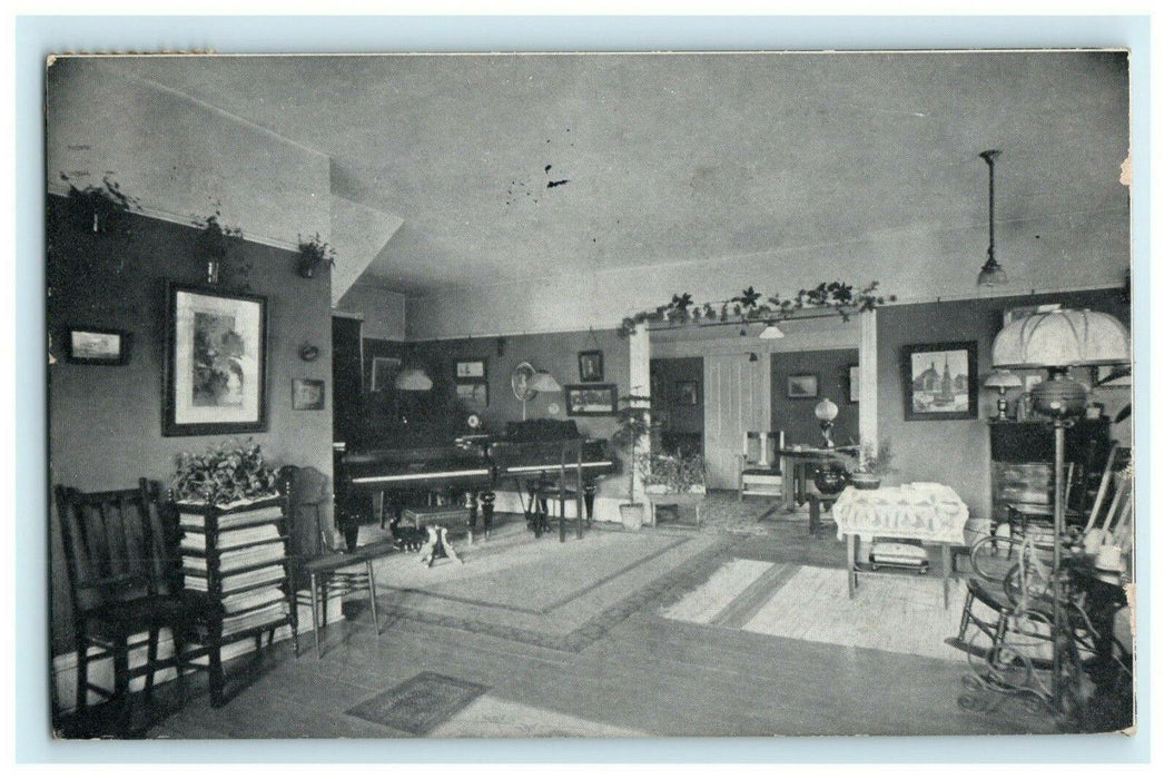 1916 Alice Doty Wernicke Home Living Room Pianos Aurora Illinois IL Postcard