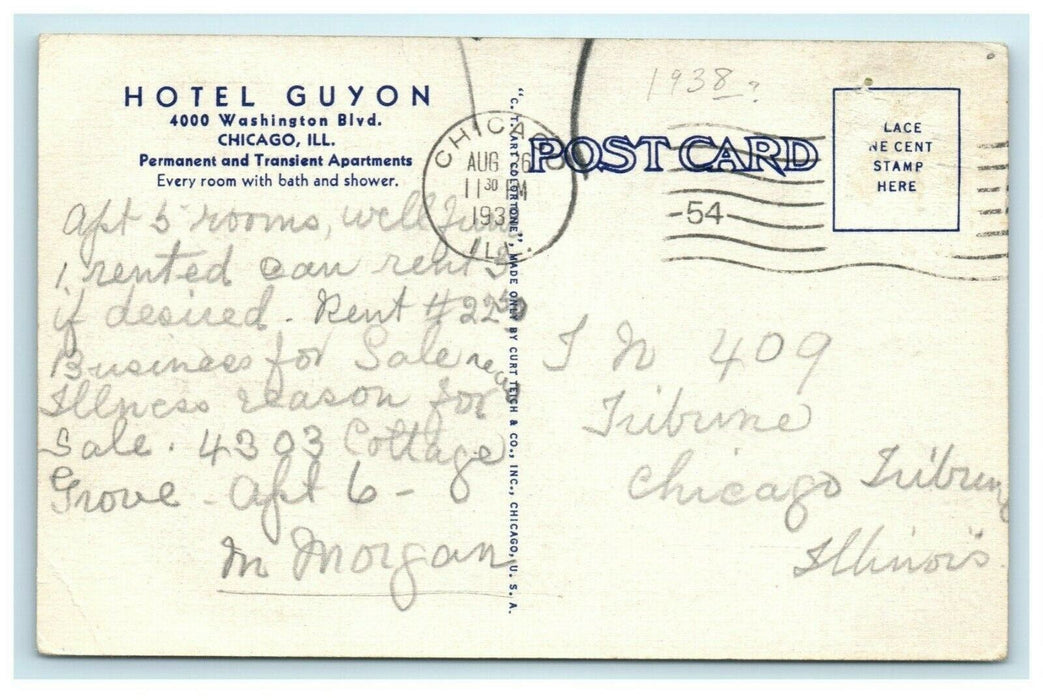 1938 Hotel Guyon Chicago Illinois Real Estate Sale Advertising Vintage Postcard