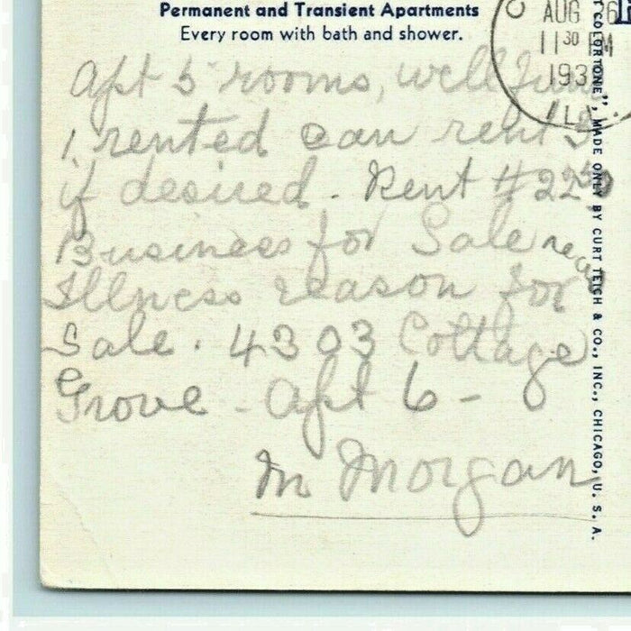 1938 Hotel Guyon Chicago Illinois Real Estate Sale Advertising Vintage Postcard