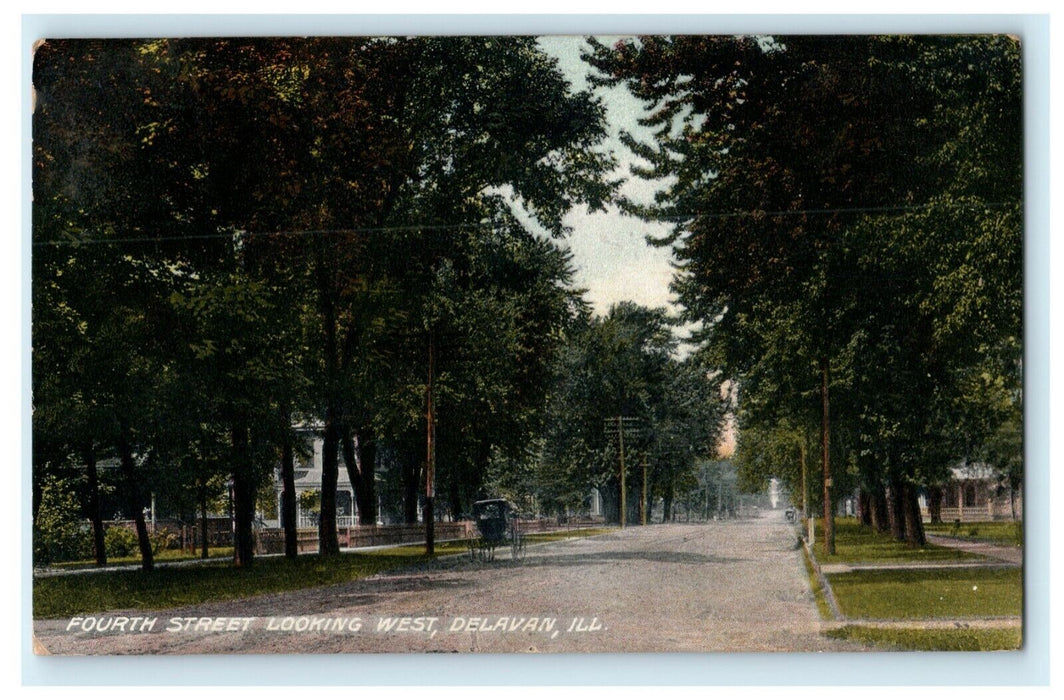1908 Fourth St. Looking West Delavan Illinois IL Posted Antique Postcard