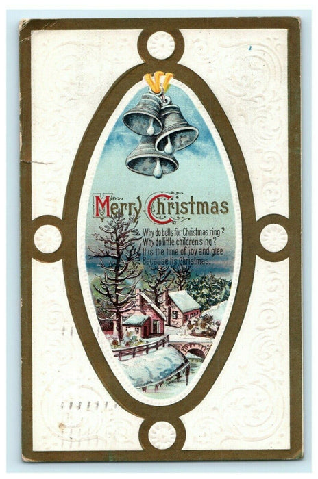 1913 Merry Christmas Bells Village Winsch Back Benton Harbor Michigan Postcard