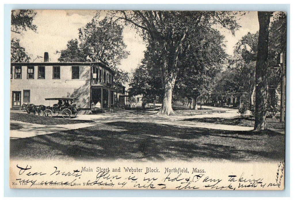 c1905 Main Street and Webster Block, Northfield, Massachusetts MA Postcard