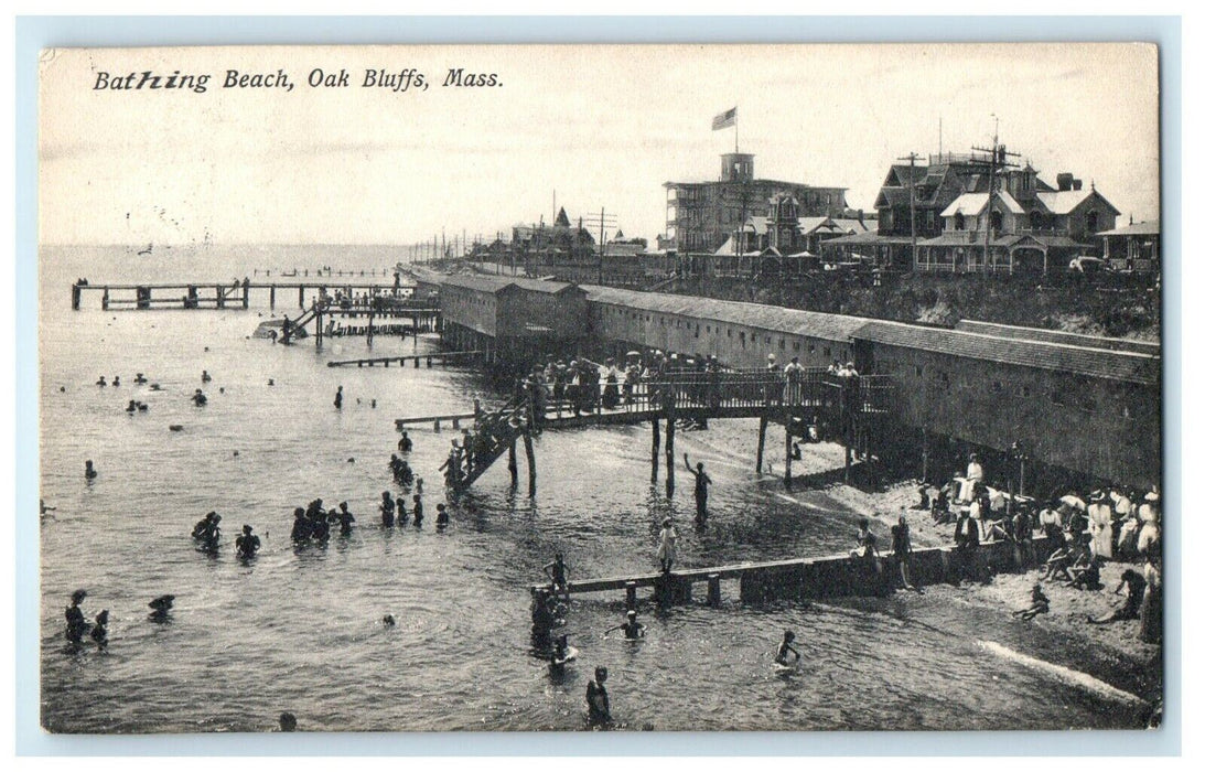 c1908 Bathing Beach Scene, Oak Bluffs, Massachusetts MA Antique Postcard