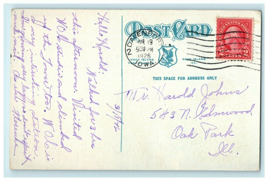 1926 View of Davenport Iowa IA Business Section South From Palmer Postcard