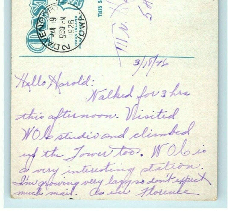 1926 View of Davenport Iowa IA Business Section South From Palmer Postcard