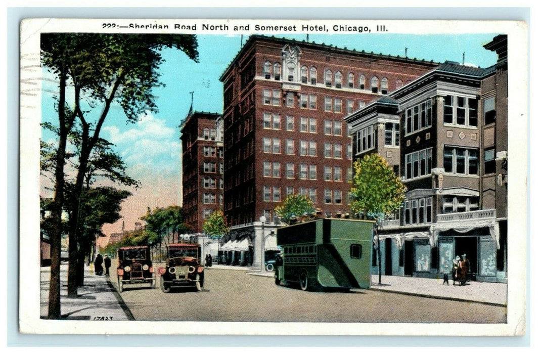 1928 Somerset Hotel Chicago Illinois Tourist Bus Holland Michigan Postcard