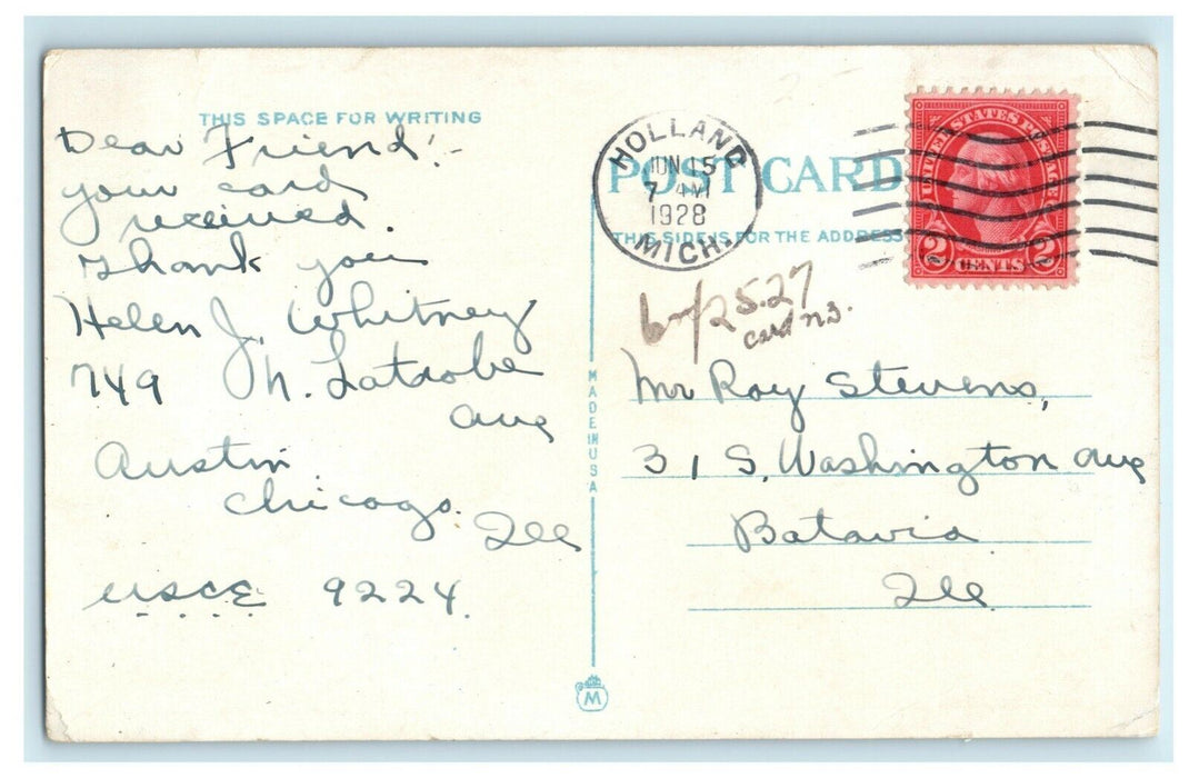 1928 Somerset Hotel Chicago Illinois Tourist Bus Holland Michigan Postcard
