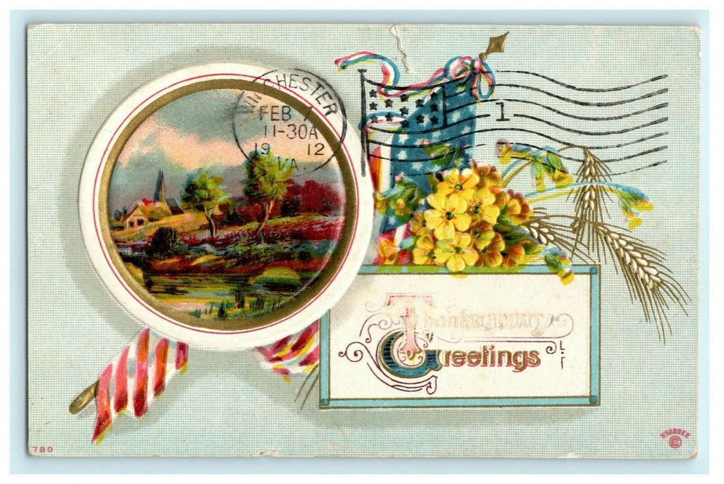 P. Sander Thanksgiving 1912 Winchester Virginia Flag Opequon Antique Postcard