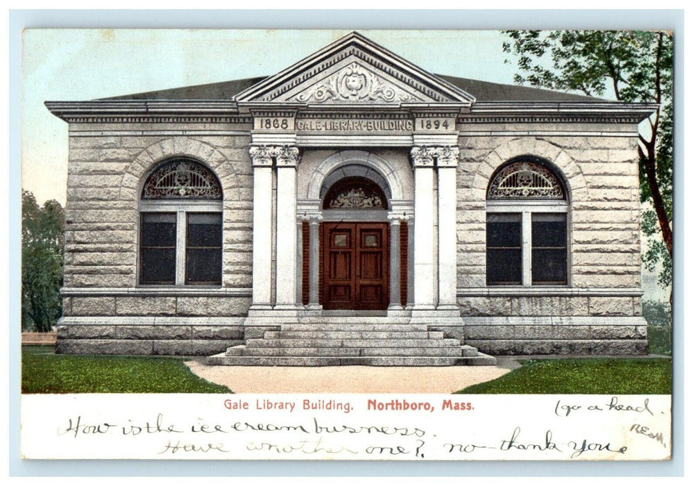 c1907 Gale Library Building, Northboro, Massachusetts MA Antique Postcard