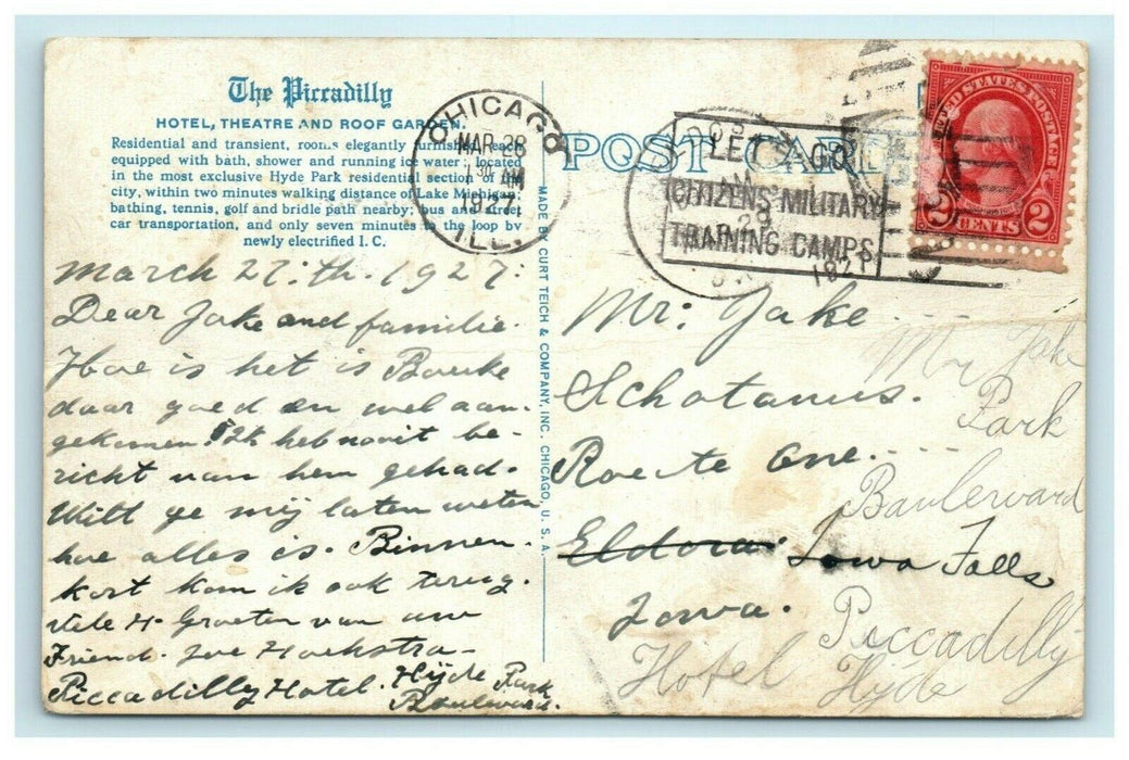 The Piccadilly Chicago Illinois IL 1927 Theater Vintage Classic Cars Postcard