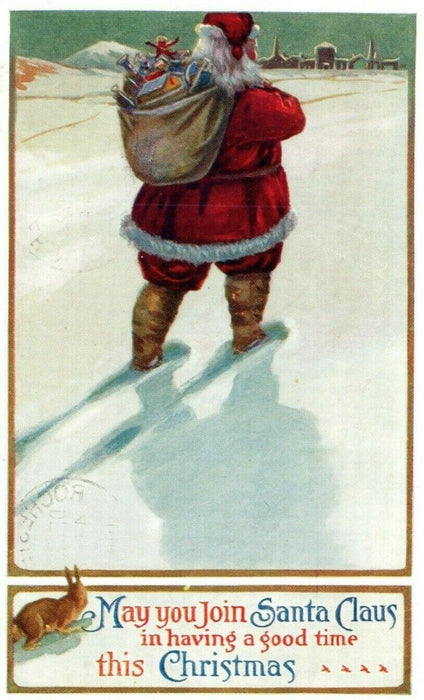 1915 Winsch Back Christmas Santa Claus w/ Toy Sack East Avenue Station Postcard