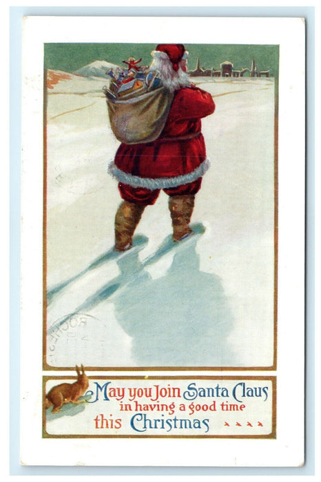 1915 Winsch Back Christmas Santa Claus w/ Toy Sack East Avenue Station Postcard