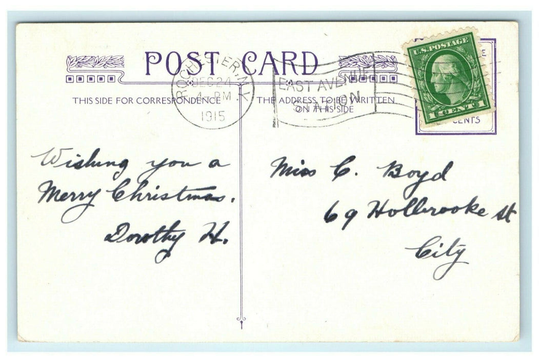 1915 Winsch Back Christmas Santa Claus w/ Toy Sack East Avenue Station Postcard