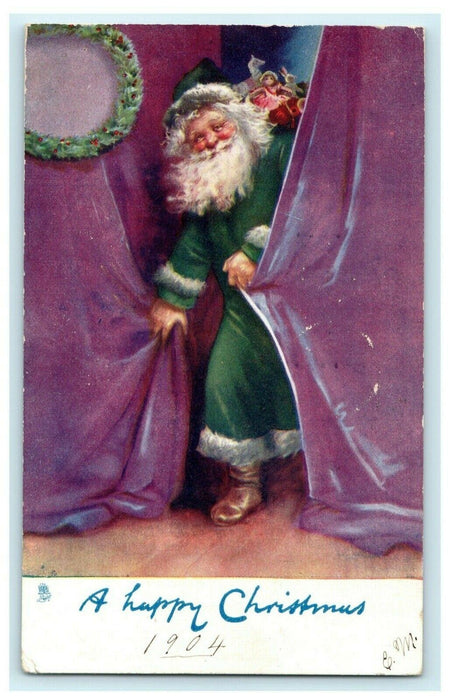 1904 Christmas Santa Green Robe Newark NJ East Orange Antique Postcard