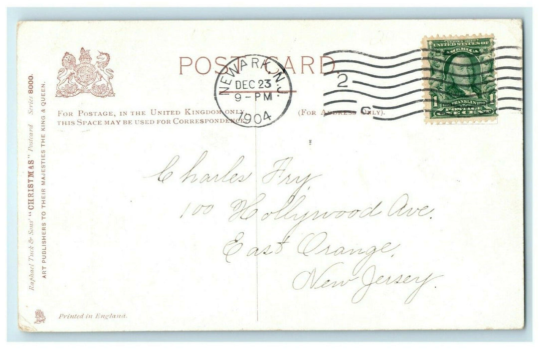 1904 Christmas Santa Green Robe Newark NJ East Orange Antique Postcard