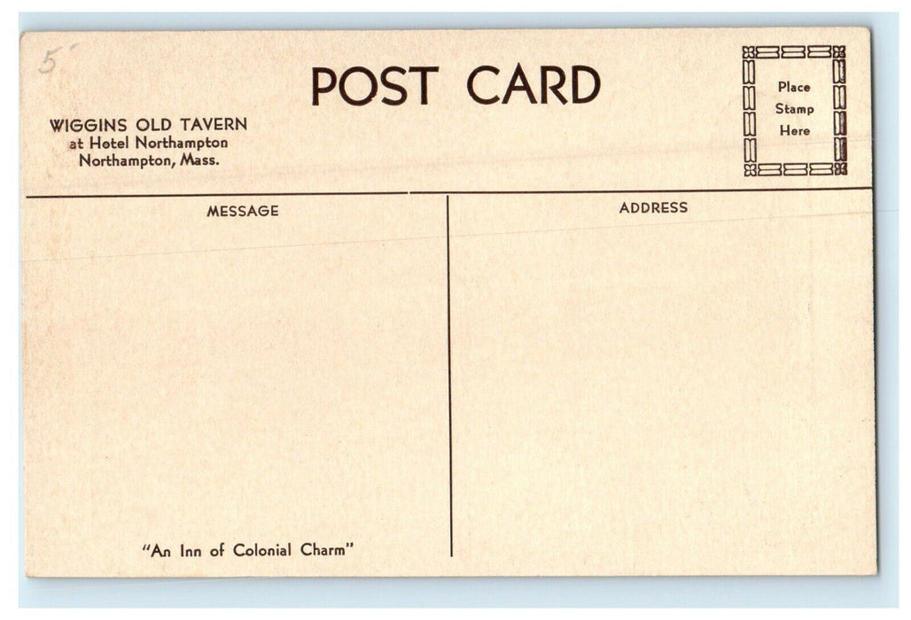 c1911 Wiggins Old Tavern at Hotel Northampton, Massachusetts MA Postcard