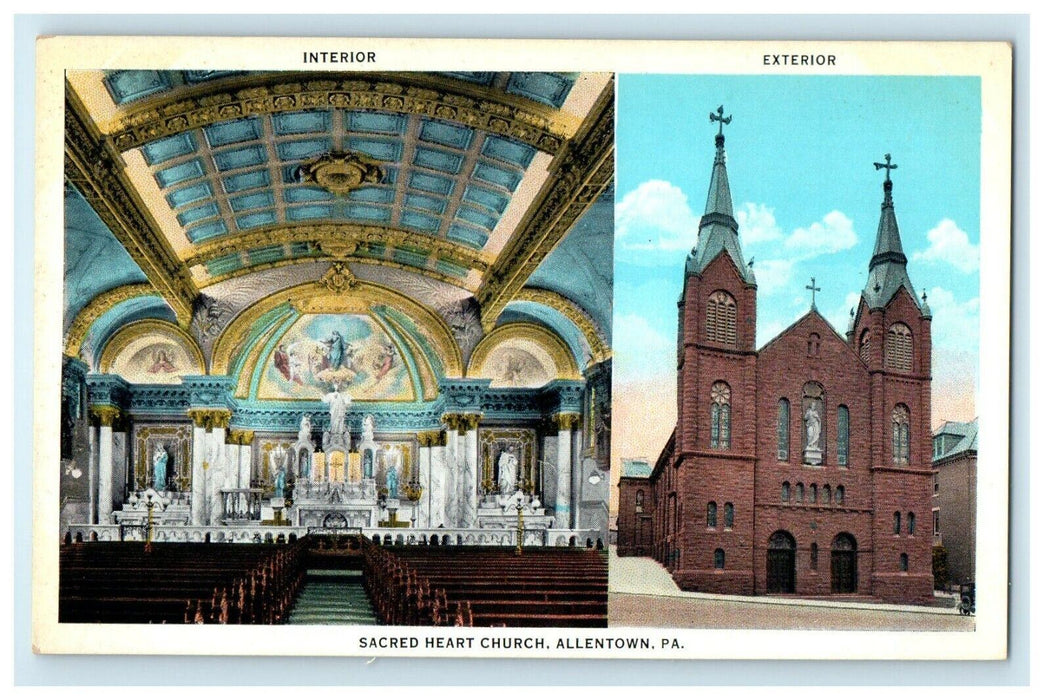 c1910 Sacred Heart Church, Allentown, Pennsylvania PA Antique Postcard