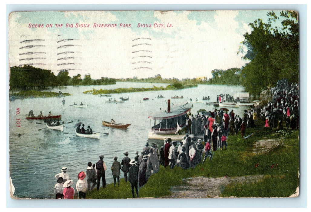 1909 Scene on the Big Sioux Riverside Park City Iowa IA  Antique Postcard