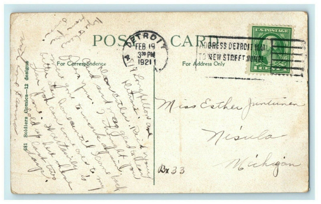 1921 Over the Top WW1 Comic Trench Barbed Wire Woman Victorian Hat Postcard