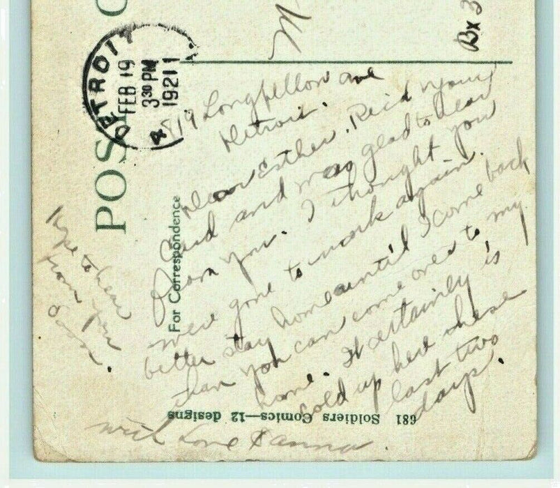 1921 Over the Top WW1 Comic Trench Barbed Wire Woman Victorian Hat Postcard