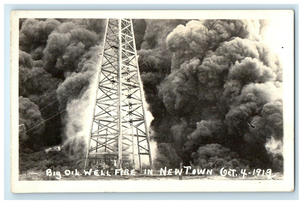 c1910's Big Oil Well Fire Smoke In Newtown Texas TX RPPC Photo Postcard