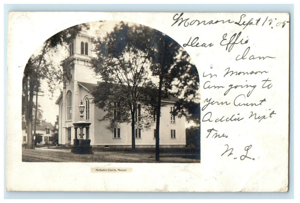 1905 The Methodist Church Monson Massachusetts MA Photo Antique Postcard