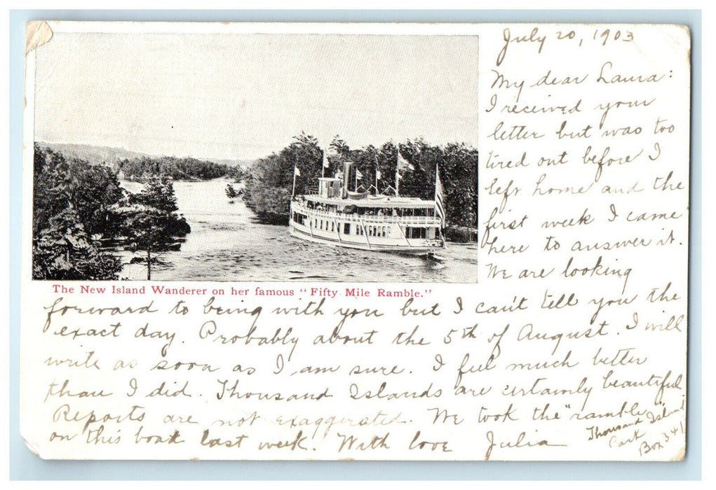 1903 Thousand Island NY The New Island Wanderer Fifty Mile Ramble Postcard