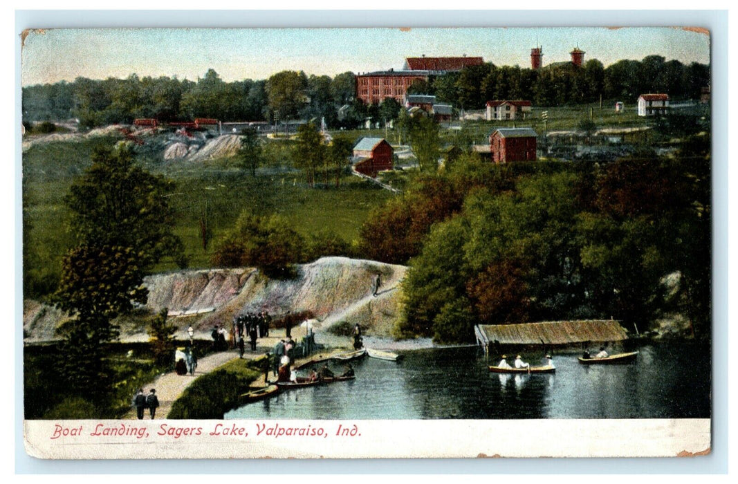 1912 Boat Landing Sagers Lake Valparaiso Indiana IN Antique Posted Postcard