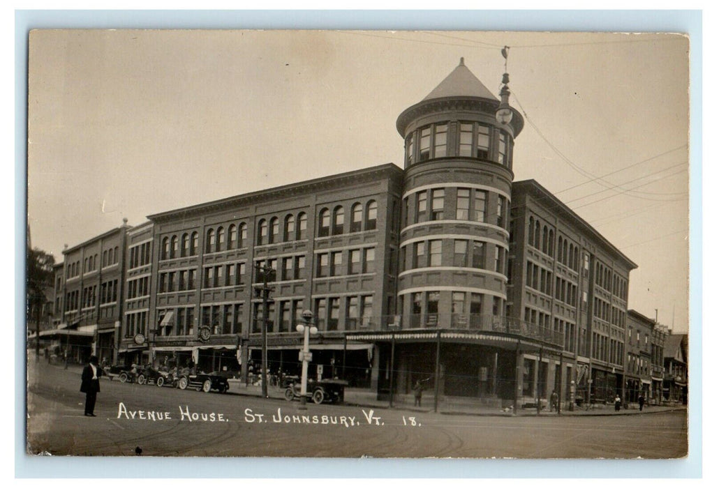 1924 Avenue House Building Cars St. Johnsbury Vermont VT RPPC Photo Postcard