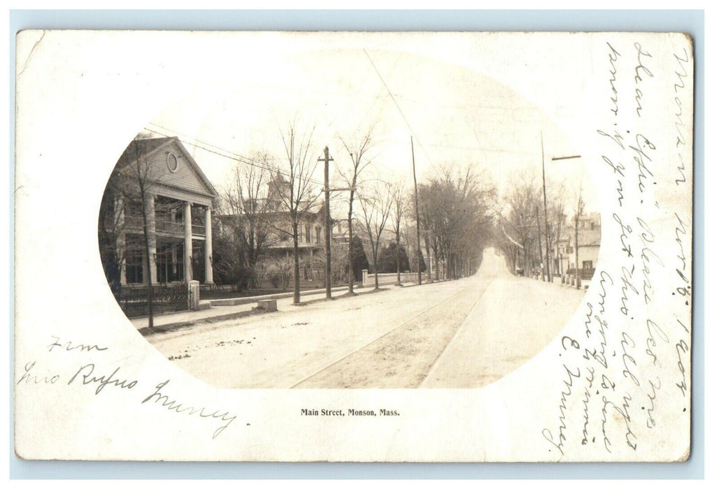 1905 Main Street Road Monson Massachusetts MA RPPC Photo Antique Postcard