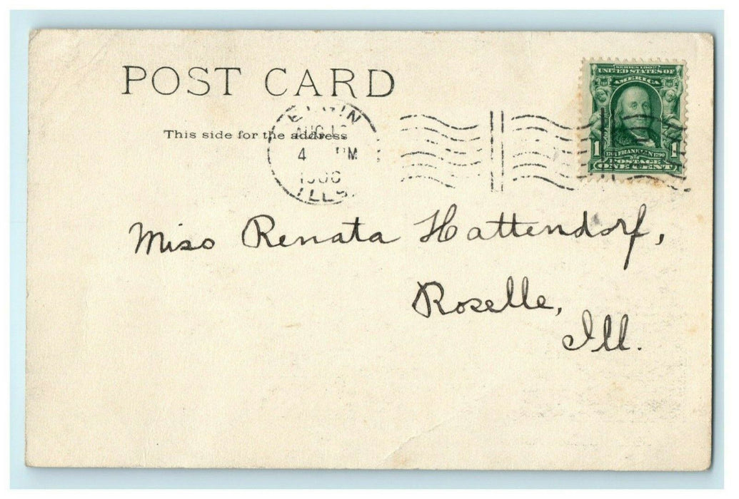 1900 Fountain Square Elgin Illinois IL Trolleys Roselle Posted Antique Postcard